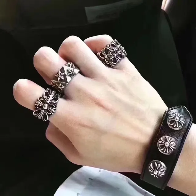 Chrome Hearts Floral Cross Pavé Crystal Silver Ring 2