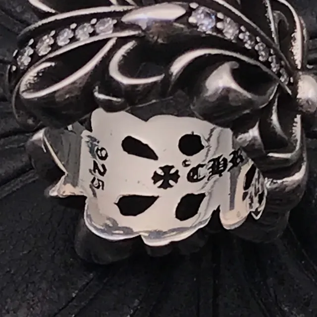 Chrome Hearts Floral Cross Pavé Crystal Silver Ring 5