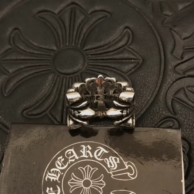 Chrome Hearts Floral Cross Pavé Crystal Silver Ring 6