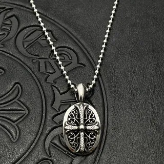 Chrome Hearts Silver Black Ornate Filigree Pavé-Set Stones Necklace