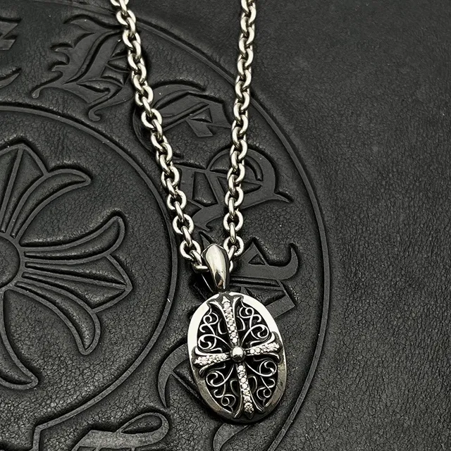 Chrome Hearts Argent Noir Orné Filigrane Pavé-Set Pierres Collier 6