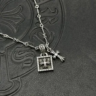 Chrome Hearts Silver Black Twisted Rope Chain Pavé-Set Square Locket Necklace