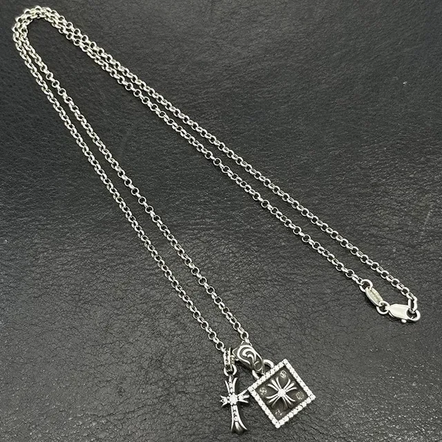 Chrome Hearts قلادة فضة أسود سلسلة حبل ملتوية Pavé-Set لocket مربعة 4