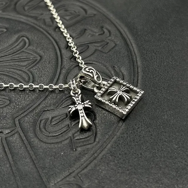 Chrome Hearts قلادة فضة أسود سلسلة حبل ملتوية Pavé-Set لocket مربعة 6