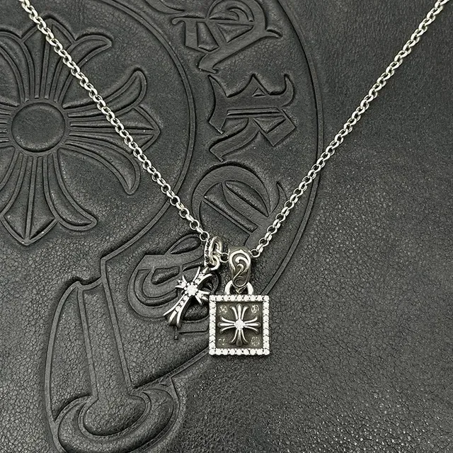 Chrome Hearts قلادة فضة أسود سلسلة حبل ملتوية Pavé-Set لocket مربعة 8