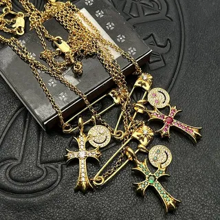 Chrome Hearts Smiley Cross and Pavé Cross Gold-Tone Gemstone Necklaces