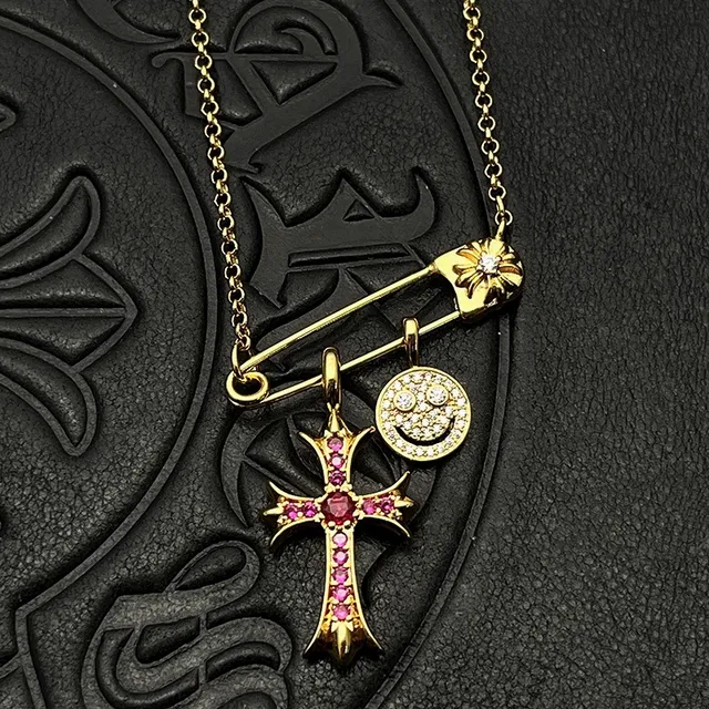 Chrome Hearts Smiley Cross et Pavé Cross Gold-Tone colliers de gemmes 4