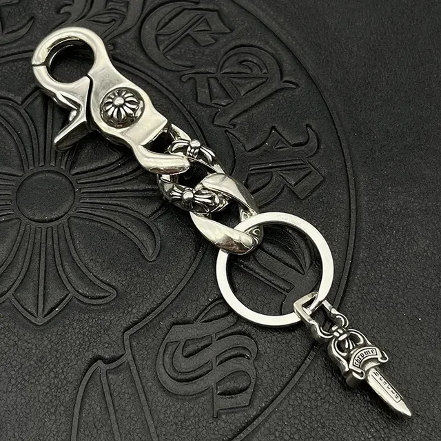 Chrome Hearts Porte-clés Pendentif d'Épée Argent Métal Poli Chaîne Curb Bracelet Lien 2
