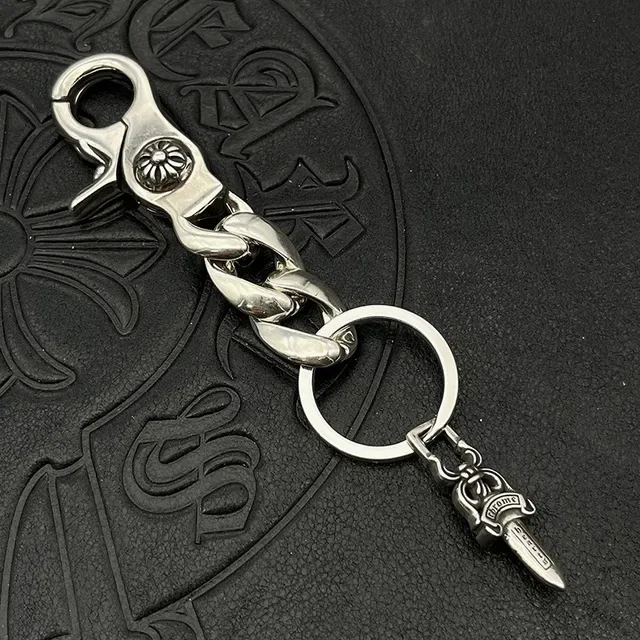 Chrome Hearts Porte-clés Pendentif d'Épée Argent Métal Poli Chaîne Curb Bracelet Lien 3