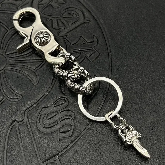 Chrome Hearts Porte-clés Pendentif d'Épée Argent Métal Poli Chaîne Curb Bracelet Lien 4