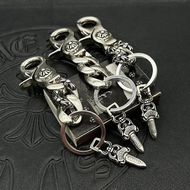 Chrome Hearts Porte-clés Pendentif d'Épée Argent Métal Poli Chaîne Curb Bracelet Lien 5