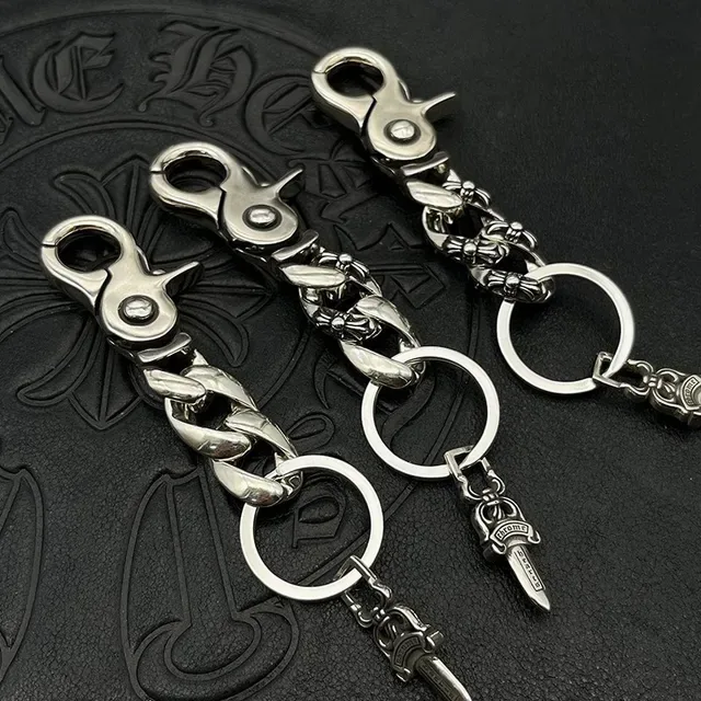 Chrome Hearts Porte-clés Pendentif d'Épée Argent Métal Poli Chaîne Curb Bracelet Lien 7