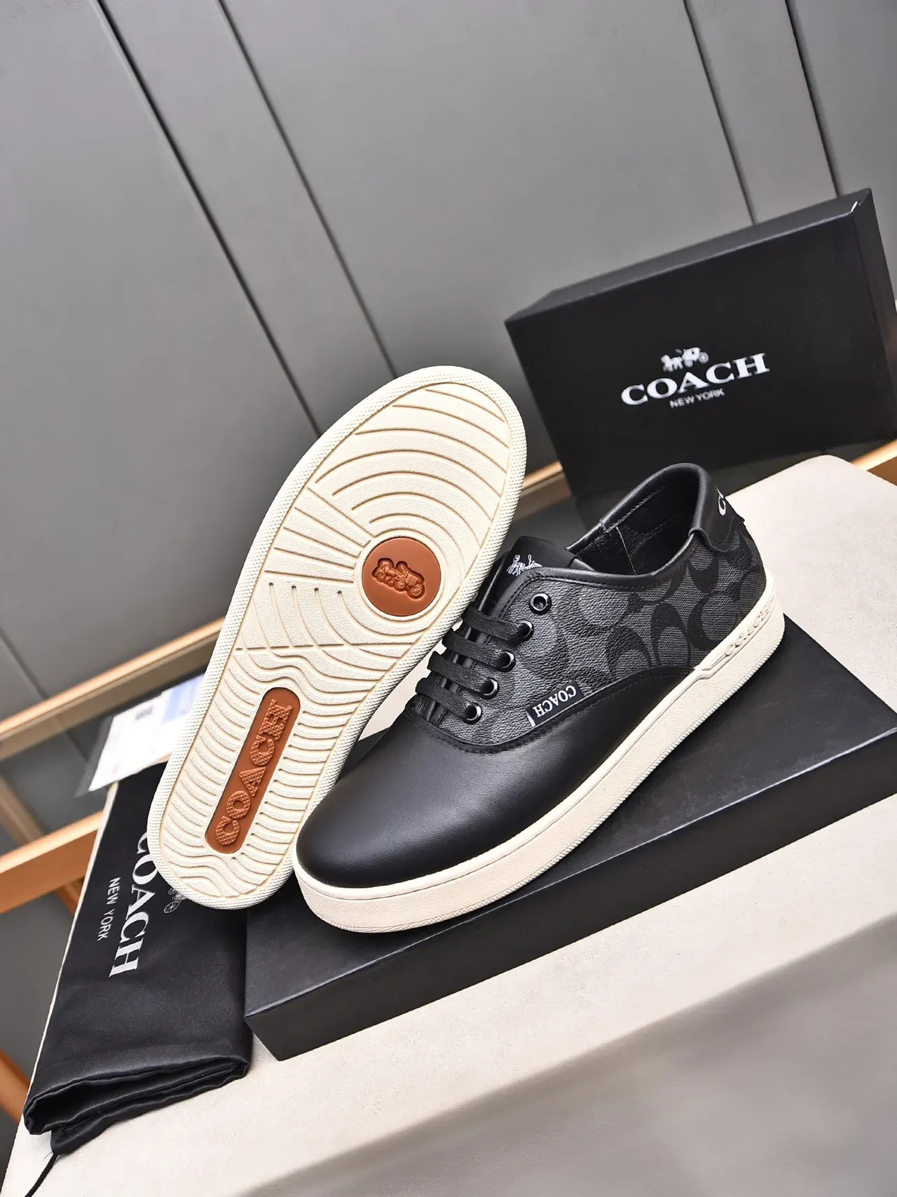 Coach Black Monogrammed Leather-Canvas Lifestyle Sneaker 3