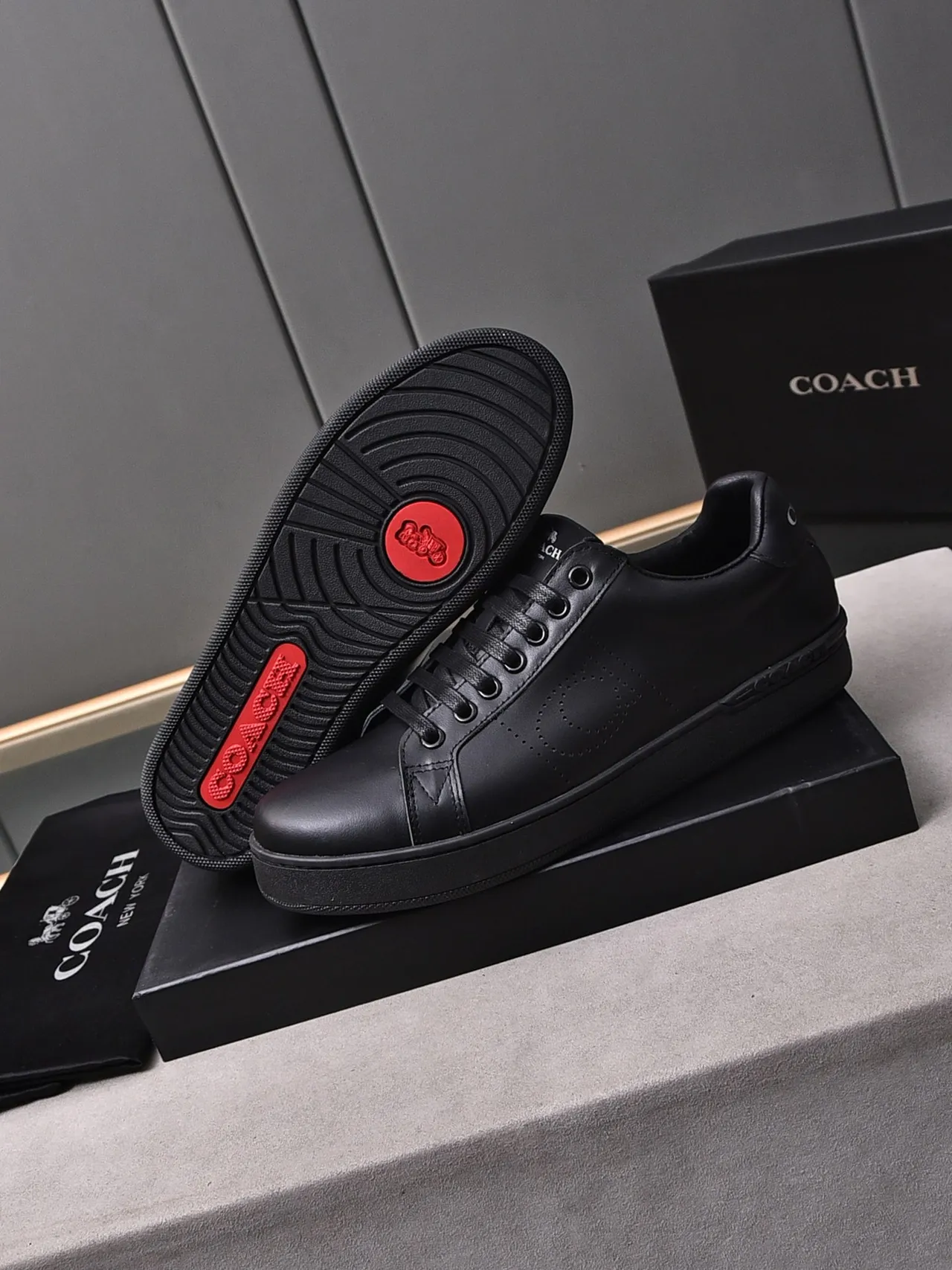 Coach Black Perforated Circle Leather Lifestyle Sneakers 4
