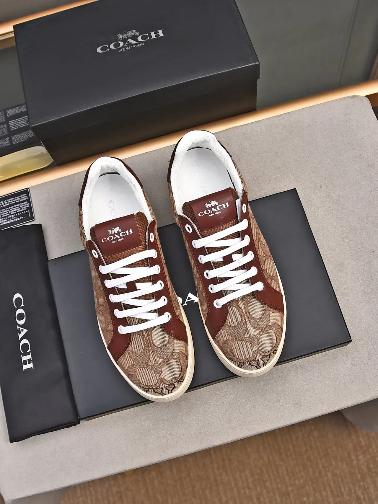 Coach Canvas Signature Print Brown Overlay Lifestyle Sneaker 2