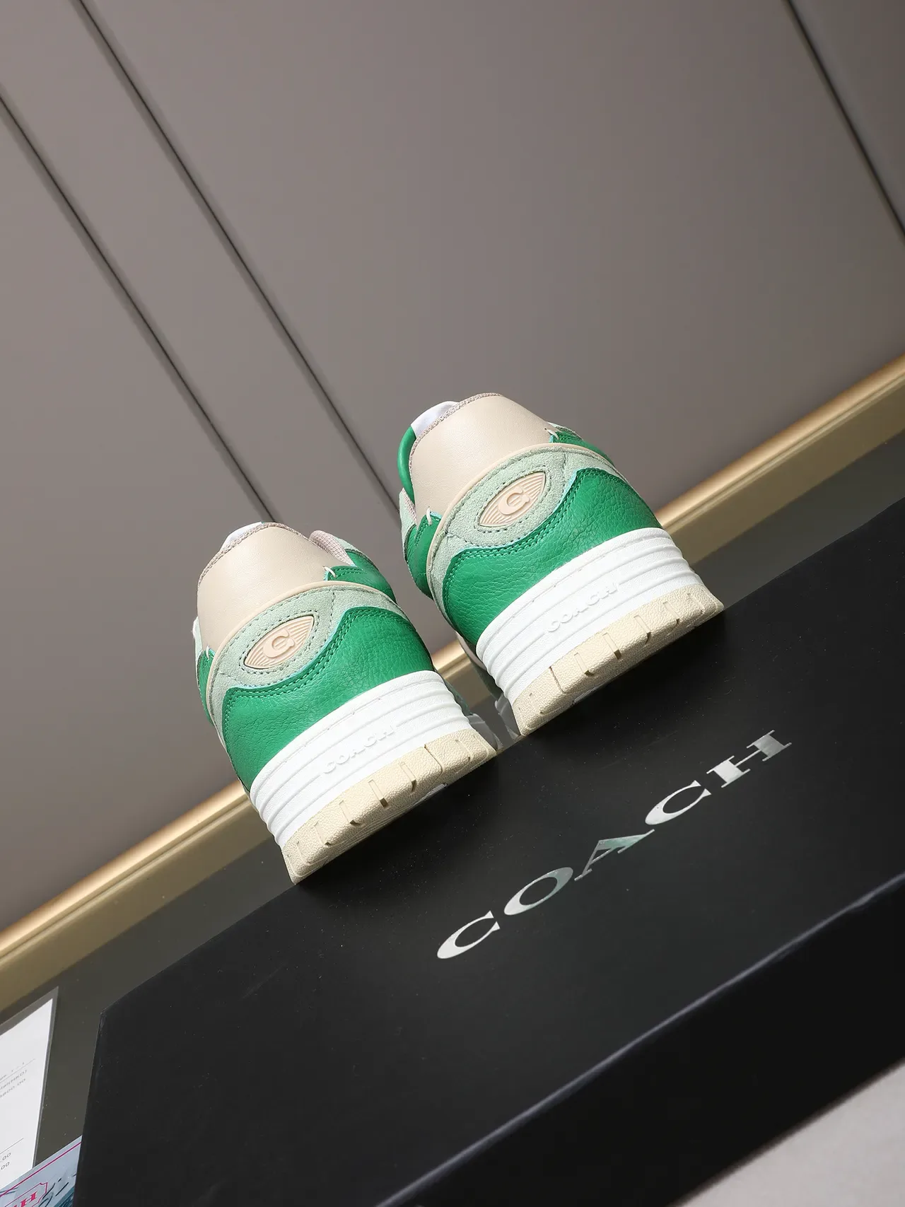 Coach Green Beige Layered Leather And Suede Upper Embossed C Logo Sneakers 3