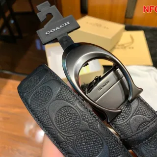 Coach Signature Oval Buckle Belt Black Leather Belt