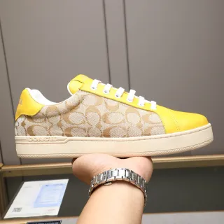 Coach Yellow Beige Low-Top Canvas-and-Leather Panelled Lifestyle Sneakers