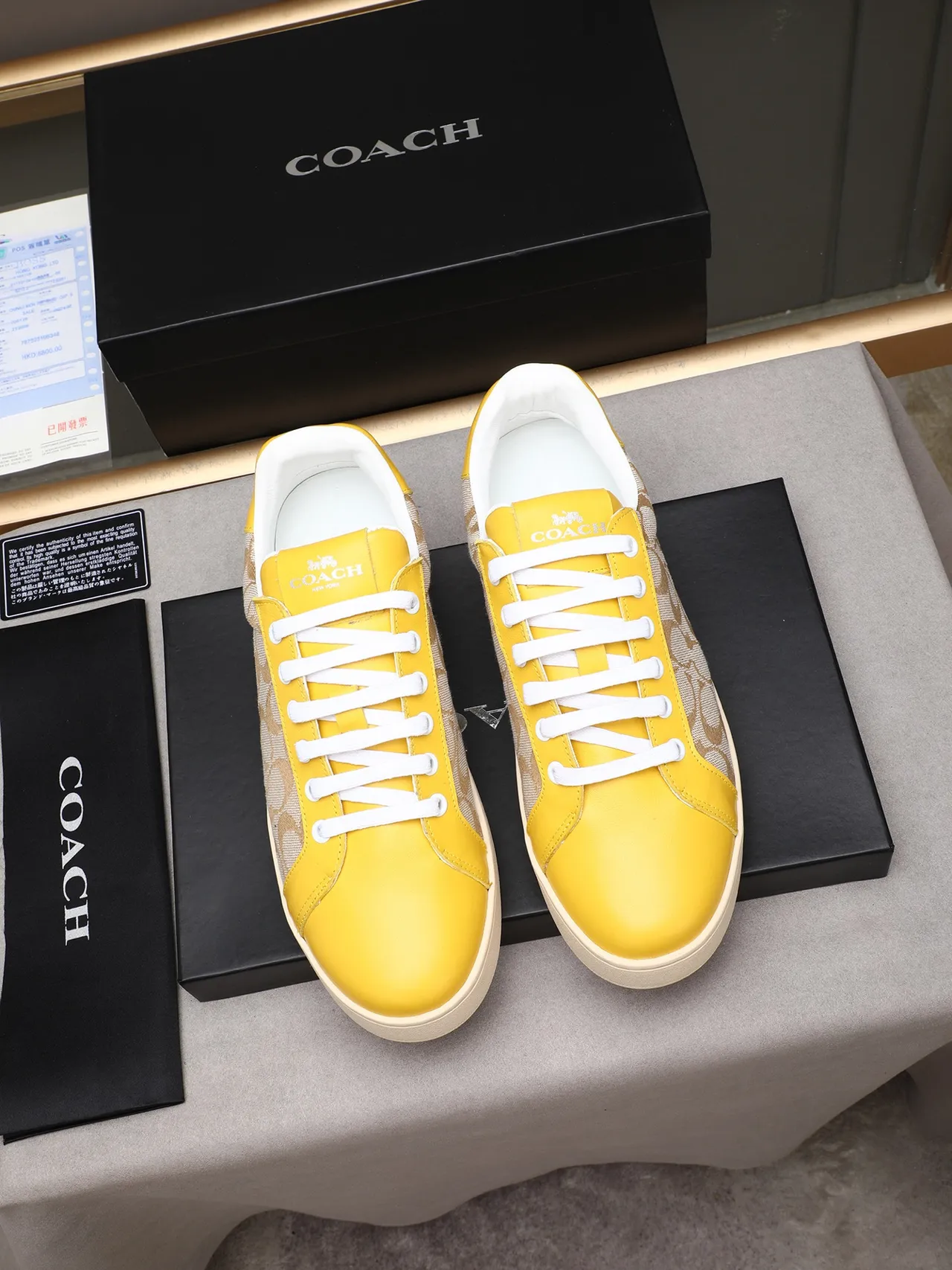 Coach Yellow Beige Low-Top Canvas-and-Leather Panelled Lifestyle Sneakers 3