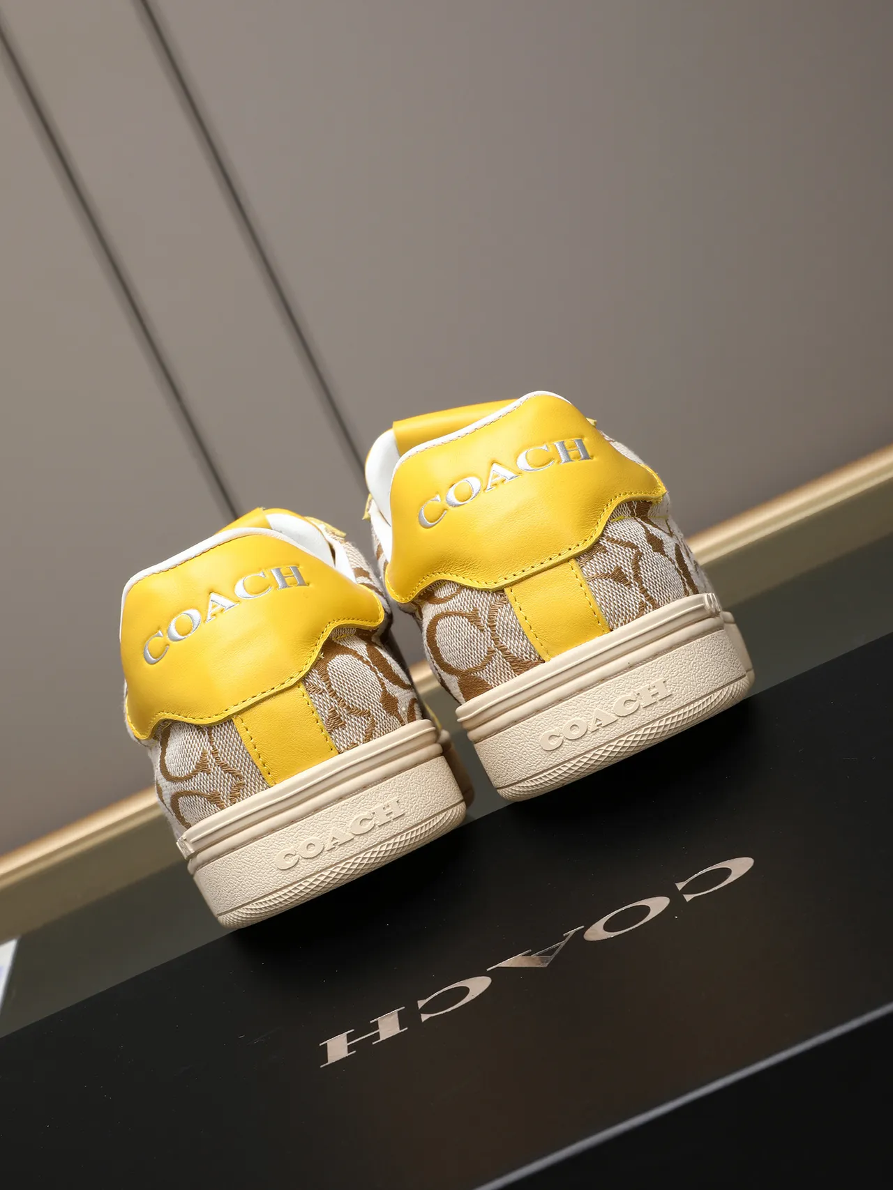 Coach Yellow Beige Low-Top Canvas-and-Leather Panelled Lifestyle Sneakers 4