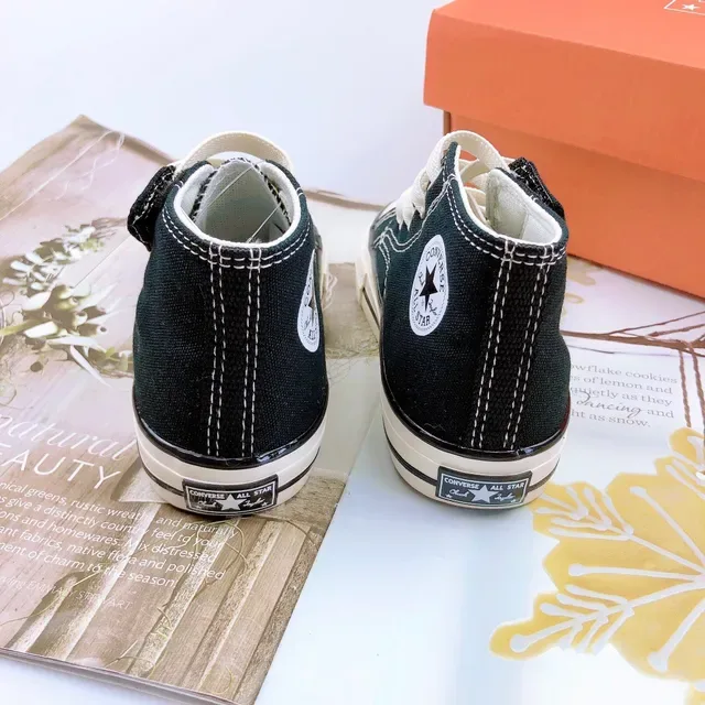 Converse কালো সাদা ক্যানভাস উপর ভুলকানাইজড রাবার সোল লাইফস্টাইল স্নিকার্স 13