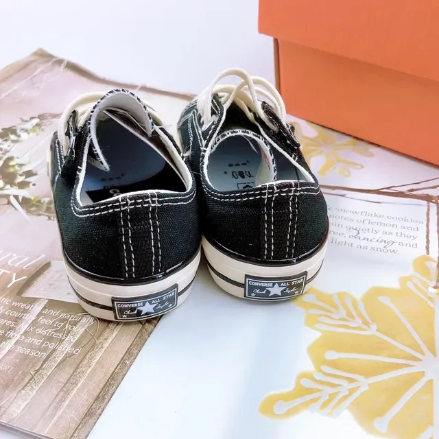 Converse কালো সাদা ক্যানভাস উপর ভুলকানাইজড রাবার সোল লাইফস্টাইল স্নিকার্স 16