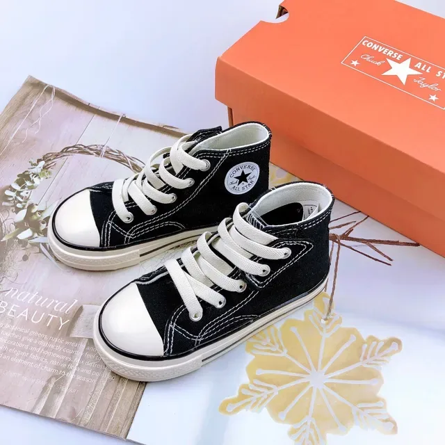 Converse কালো সাদা ক্যানভাস উপর ভুলকানাইজড রাবার সোল লাইফস্টাইল স্নিকার্স 19