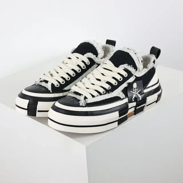 Converse Black White Frayed Raw-Edge Canvas Layered Midsole Lifestyle Sneakers 2