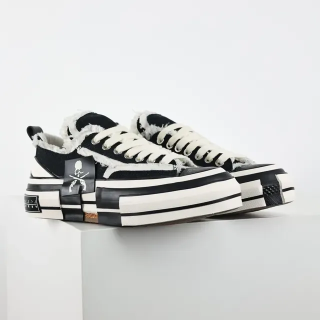 Converse Black White Frayed Raw-Edge Canvas Layered Midsole Lifestyle Sneakers 3