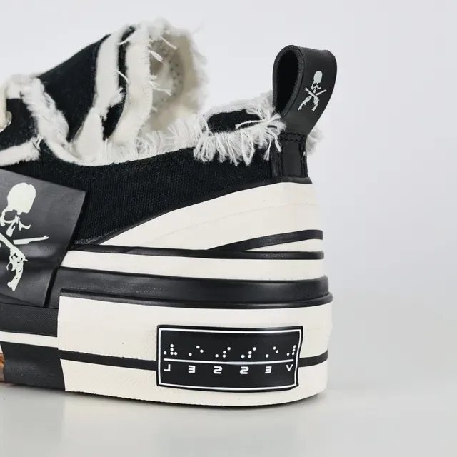 Converse Black White Frayed Raw-Edge Canvas Layered Midsole Lifestyle Sneakers 4