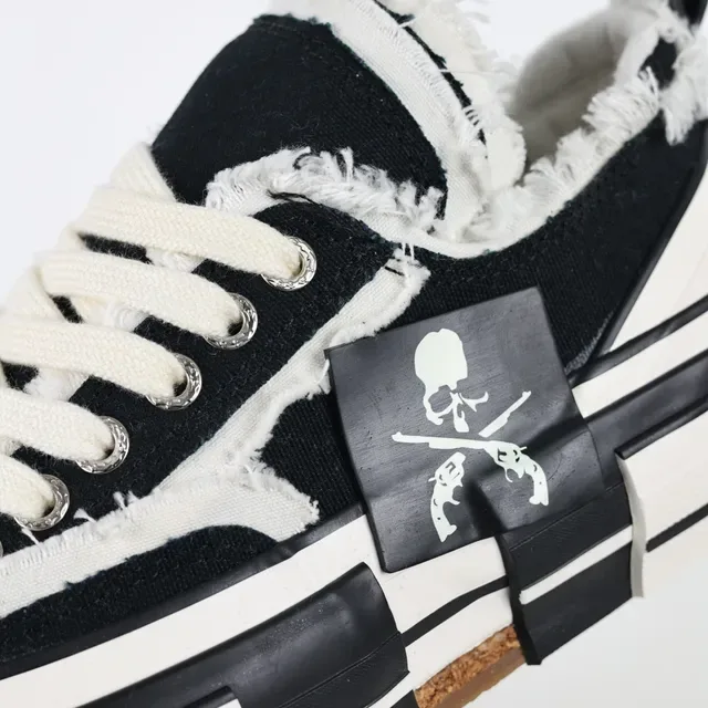 Converse Black White Frayed Raw-Edge Canvas Layered Midsole Lifestyle Sneakers 6
