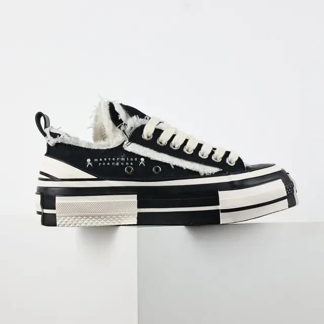 Converse Black White Frayed Raw-Edge Canvas Layered Midsole Lifestyle Sneakers 7