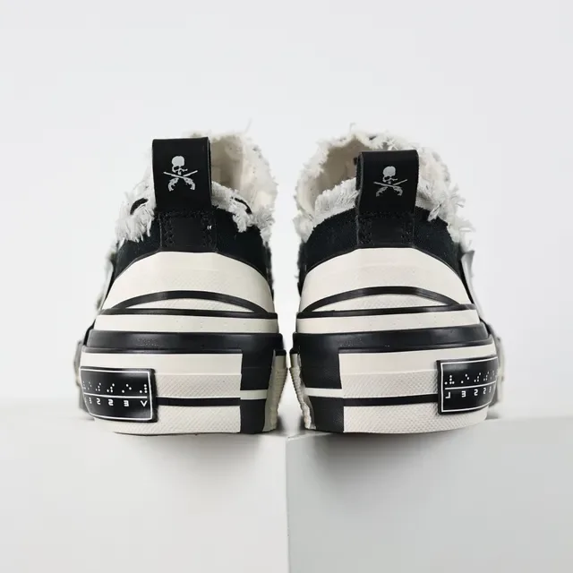 Converse Black White Frayed Raw-Edge Canvas Layered Midsole Lifestyle Sneakers 8