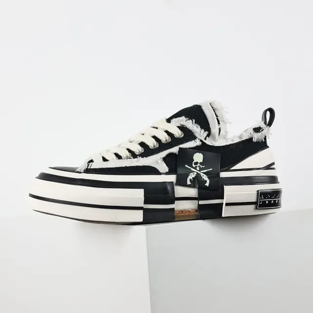 Converse Black White Frayed Raw-Edge Canvas Layered Midsole Lifestyle Sneakers 9