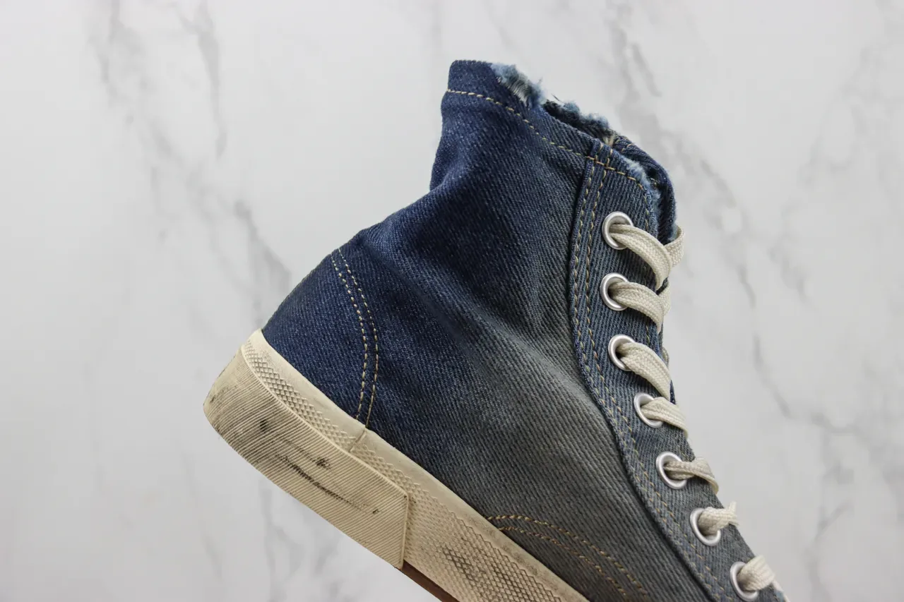 Converse حذاء رياضي أسلوب حياة أزرق بيج مع الجزء العلوي من الجينز عالي الارتفاع 5