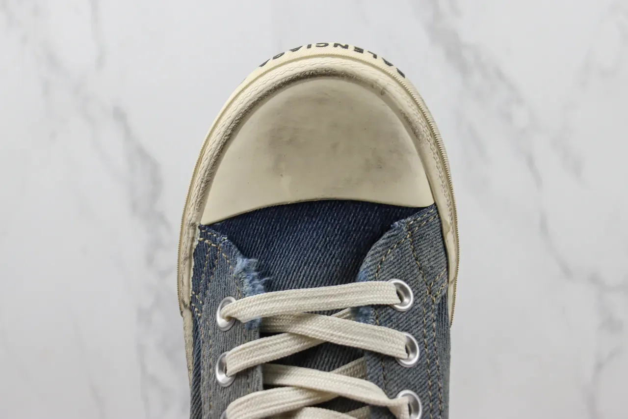 Converse حذاء رياضي أسلوب حياة أزرق بيج مع الجزء العلوي من الجينز عالي الارتفاع 6