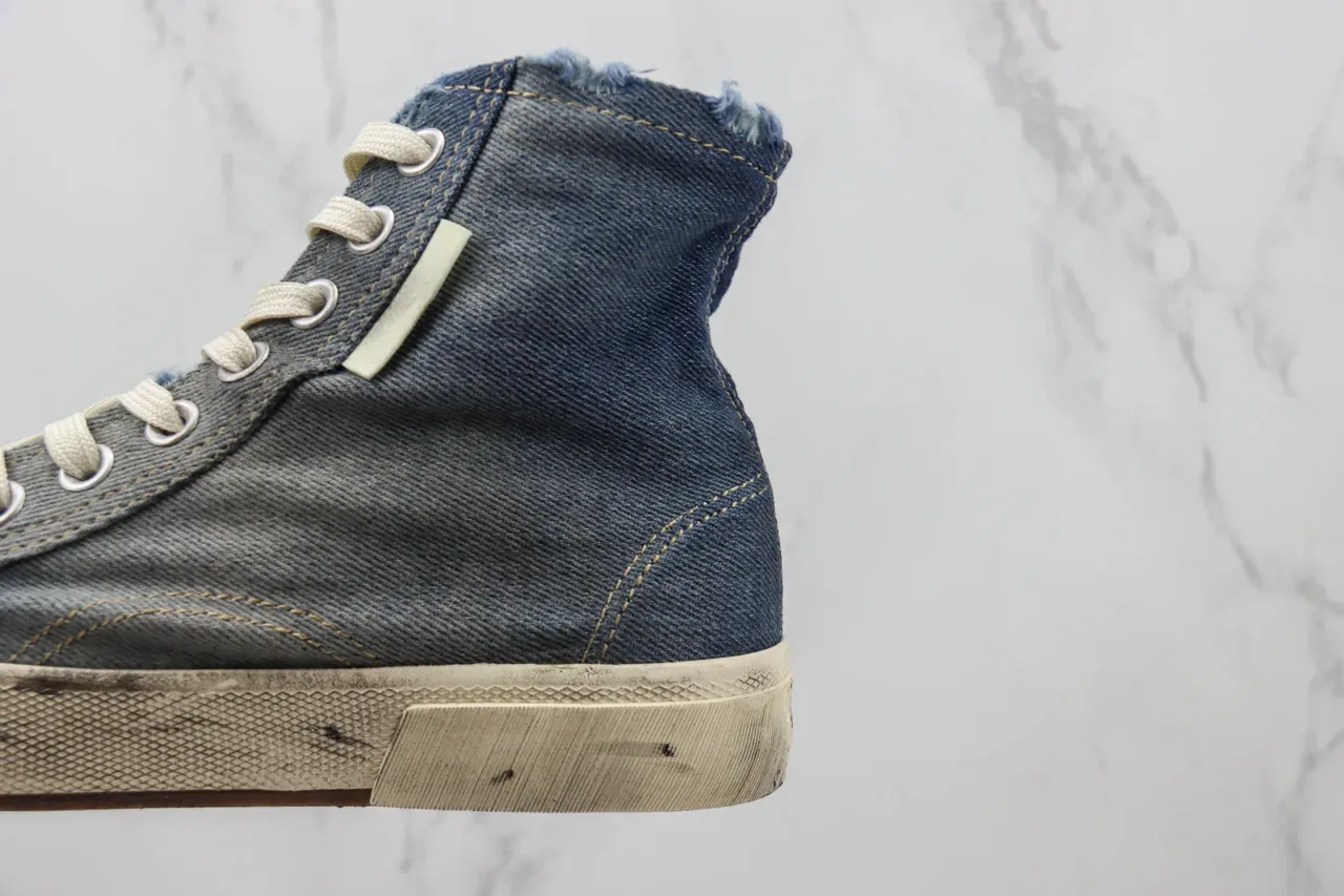 Converse حذاء رياضي أسلوب حياة أزرق بيج مع الجزء العلوي من الجينز عالي الارتفاع 7