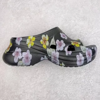 Crocs Echo Clog ফুলের ছাপ কালো প্ল্যাটফর্ম ক্লগ