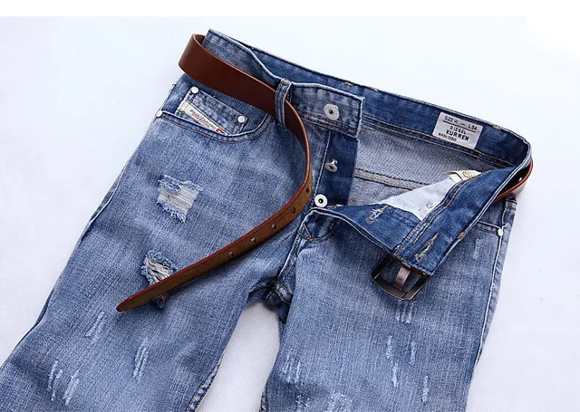 Diesel Lumen Distressed Medium-Wash Blue Jeans 9