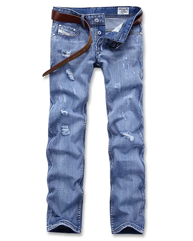 Diesel Lumen Distressed Medium-Wash Blue Jeans 11