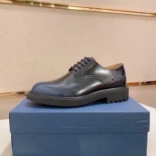 Christian Dior Navy Polished Leather Cap-Toe Lug Sole Oxford Shoes