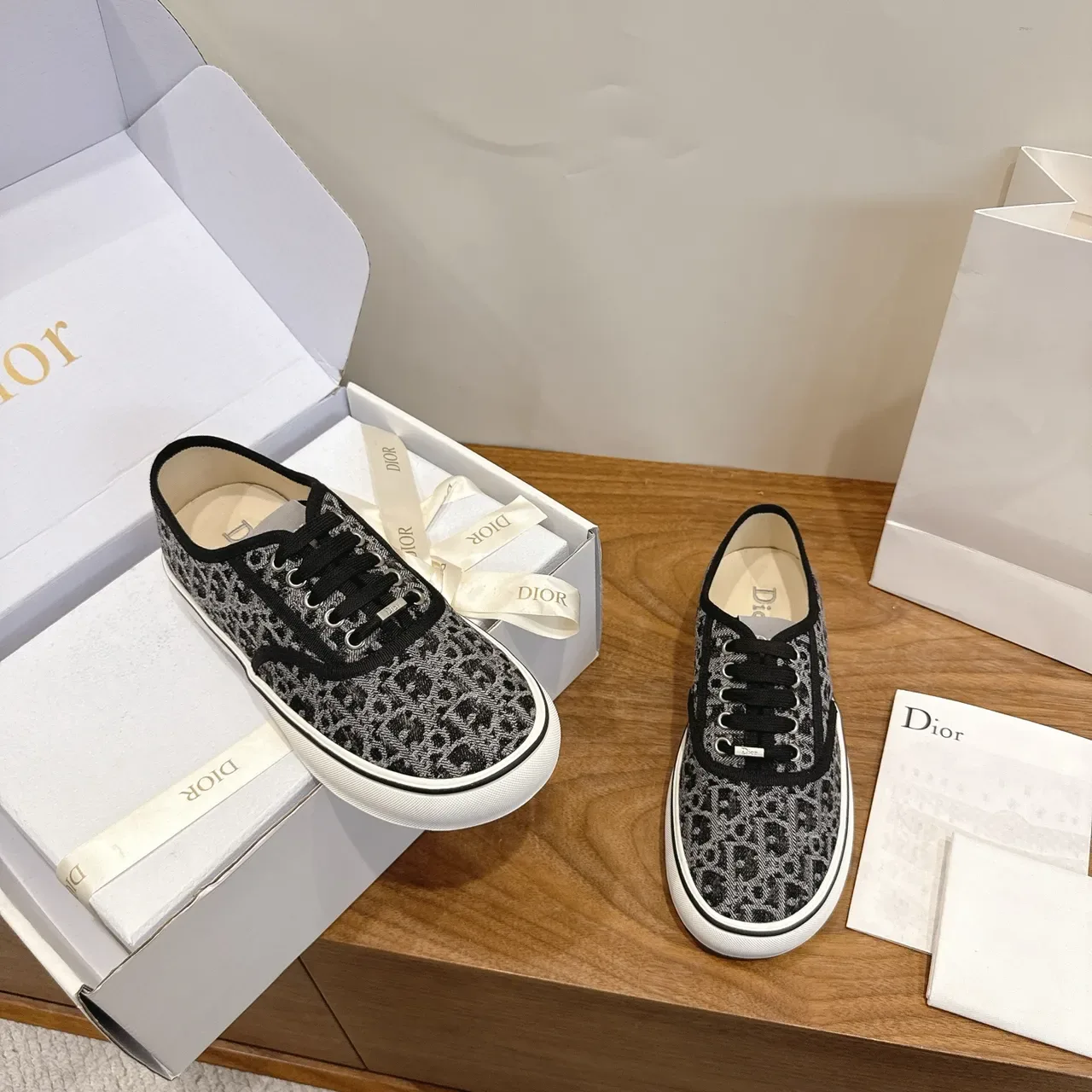 Dior B22 Black White Leopard-Print Textile Lifestyle Sneakers 4