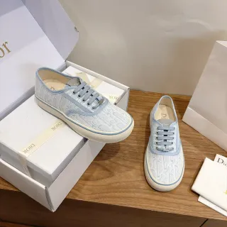 Dior B22 Blue Beige Canvas Upper Monogram Jacquard Pattern Lifestyle Sneakers