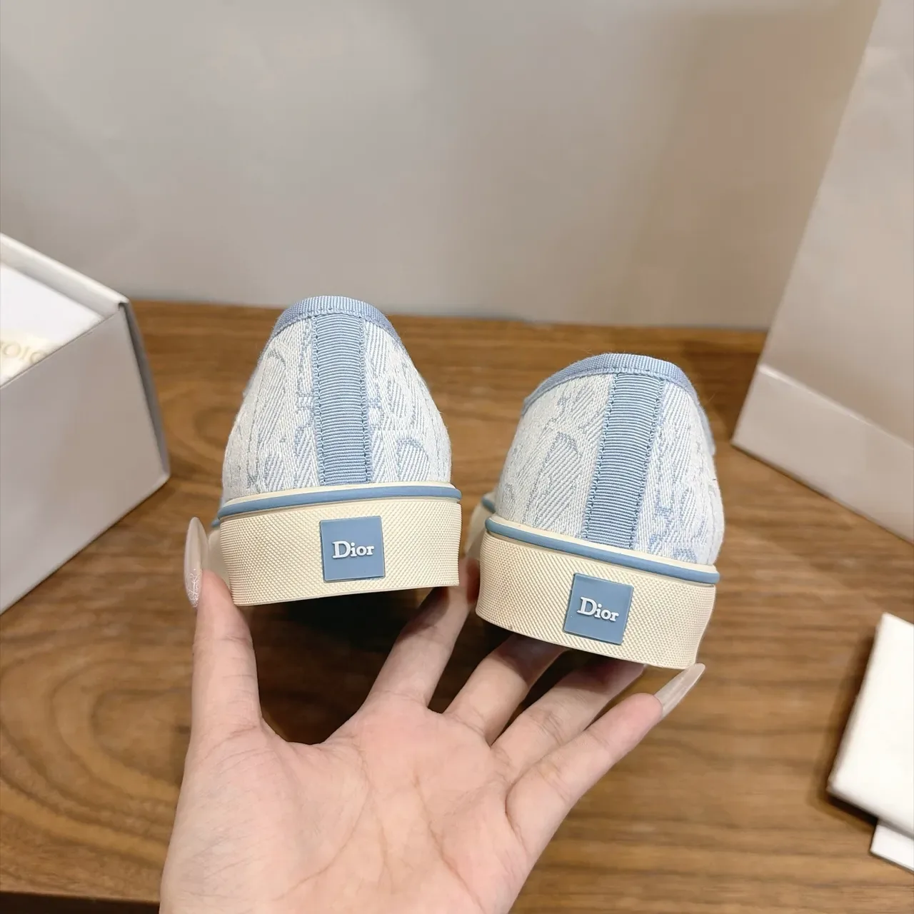Dior B22 Blue Beige Canvas Upper Monogram Jacquard Pattern Lifestyle Sneakers 2