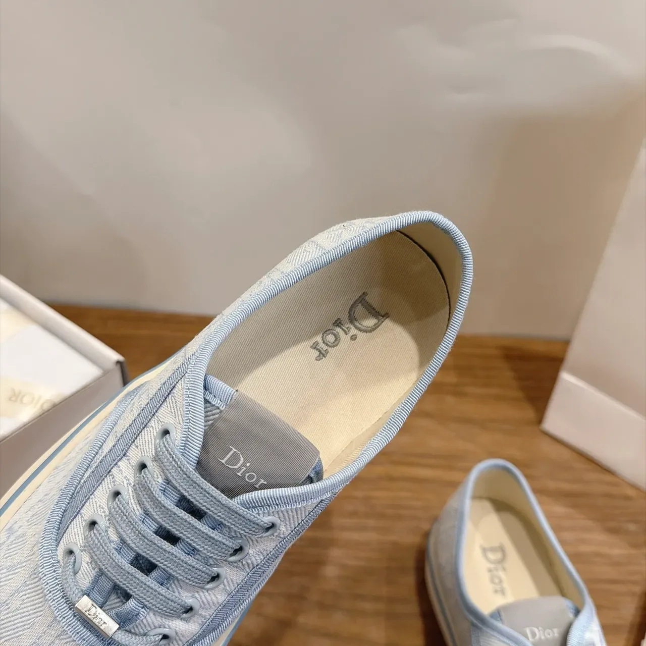 Dior B22 Blue Beige Canvas Upper Monogram Jacquard Pattern Lifestyle Sneakers 4