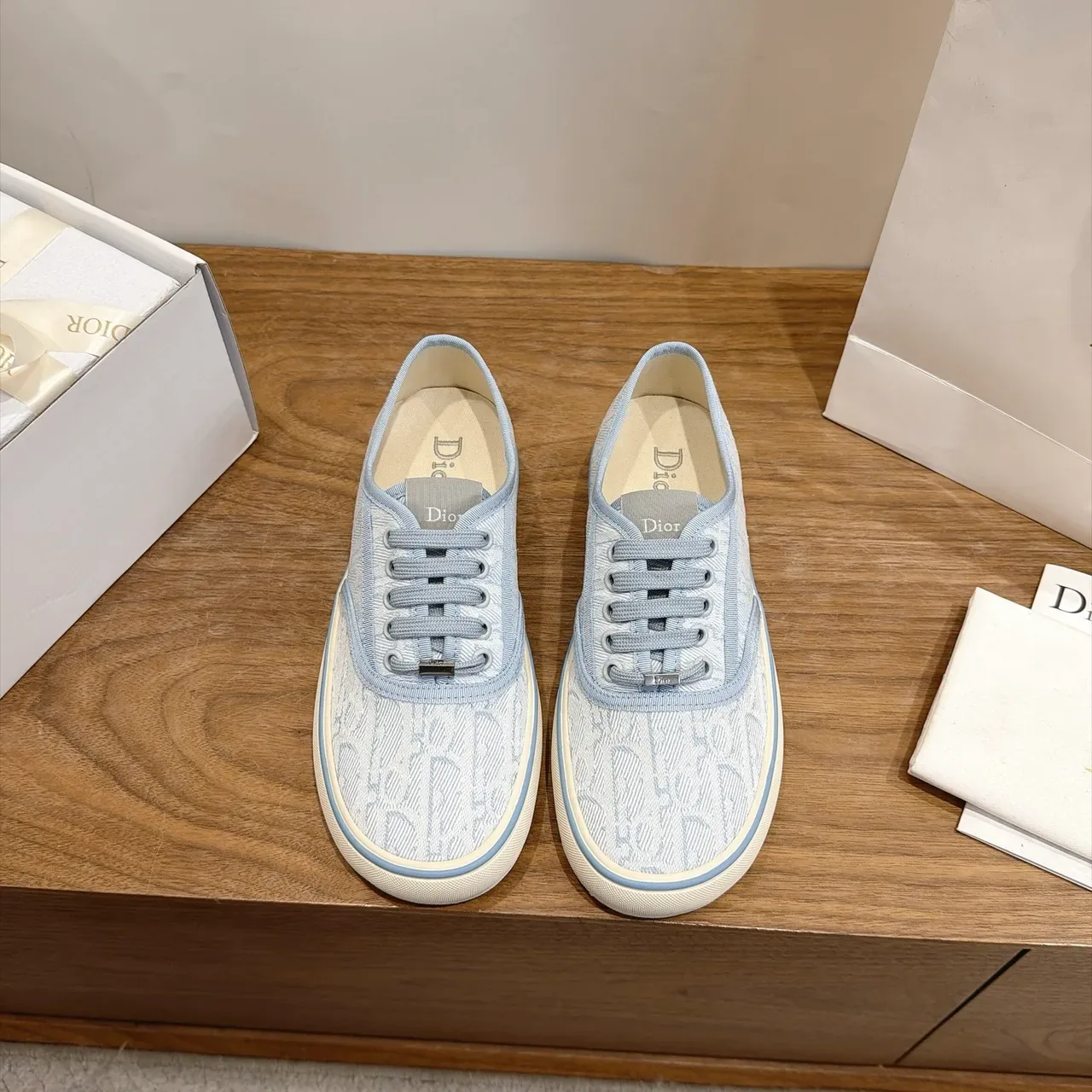 Dior B22 Blue Beige Canvas Upper Monogram Jacquard Pattern Lifestyle Sneakers 6