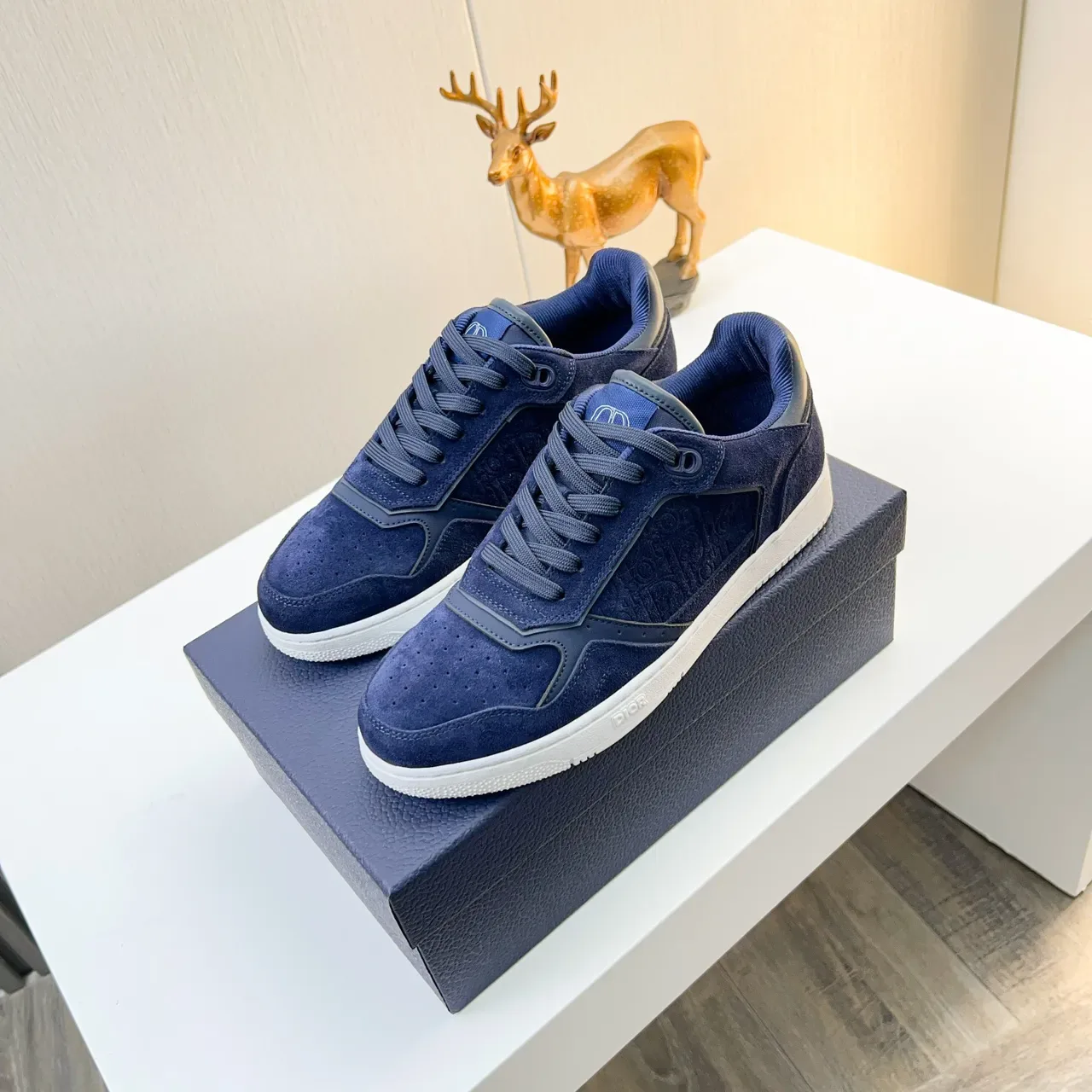 Dior B22 Navy White Suede Structured Paneling Lifestyle Sneakers 3