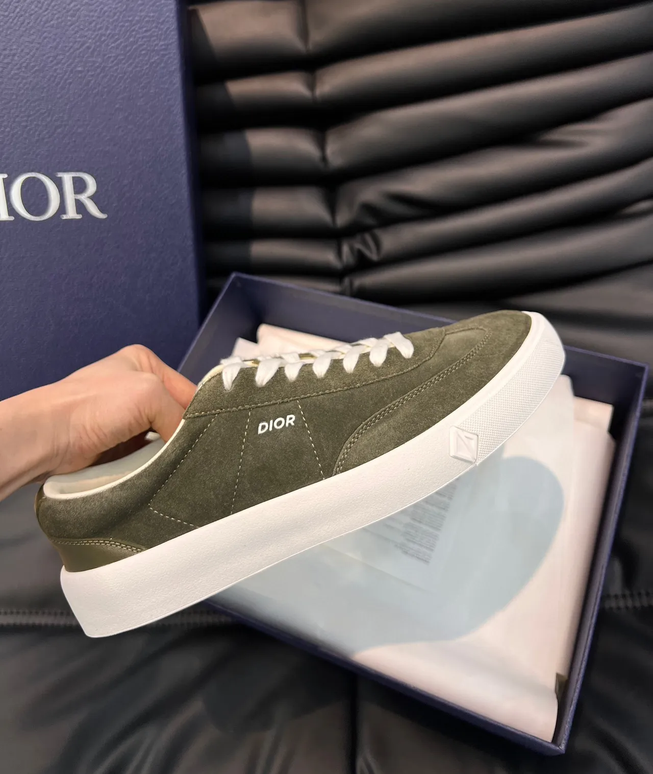 Dior B23 Army Green White Suede Upper Low-Top Lifestyle Sneakers 5