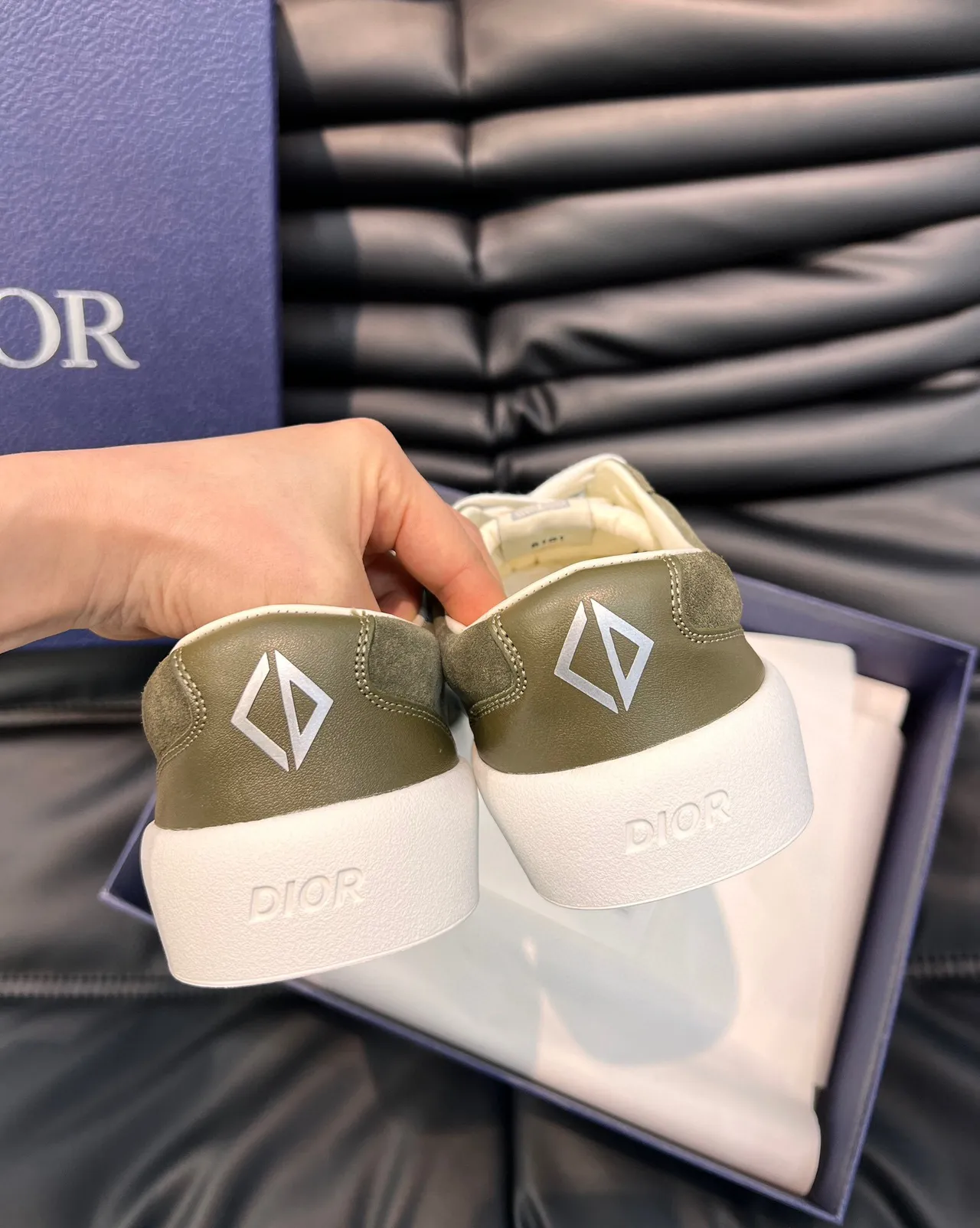 Dior B23 Army Green White Suede Upper Low-Top Lifestyle Sneakers 6