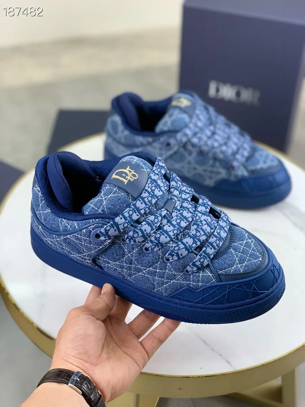 Dior B23 Denim Oblique Monogram Blue Lifestyle Sneakers 8